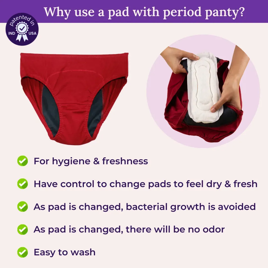 Teen Period Panties | For Stain Free Period | Hipster Fit | Use with Pad For Hygiene | Prevents Front & Back Stains | 2 Pack