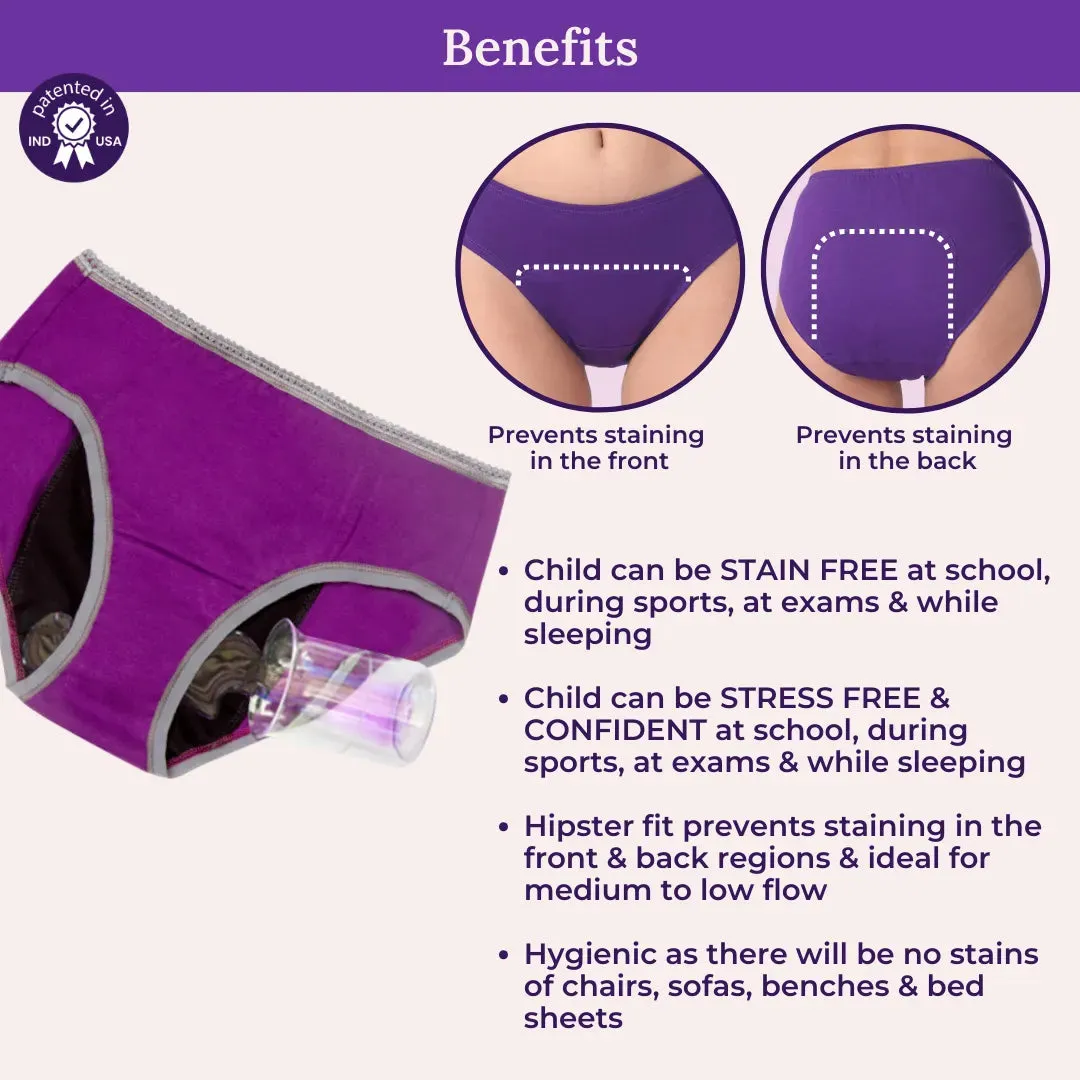 Teen Period Panties | For Stain Free Period | Hipster Fit | Use with Pad For Hygiene | Prevents Front & Back Stains | 2 Pack