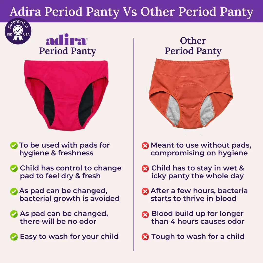 Teen Period Panties | For Stain Free Period | Hipster Fit | Use with Pad For Hygiene | Prevents Front & Back Stains | 2 Pack