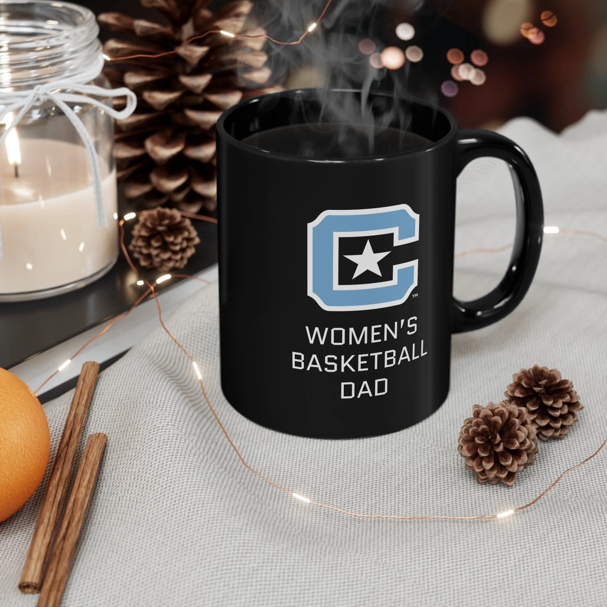 The Citadel Block C Logo, Club Sports Women's Basketball Dad, Black Mug, 11oz
