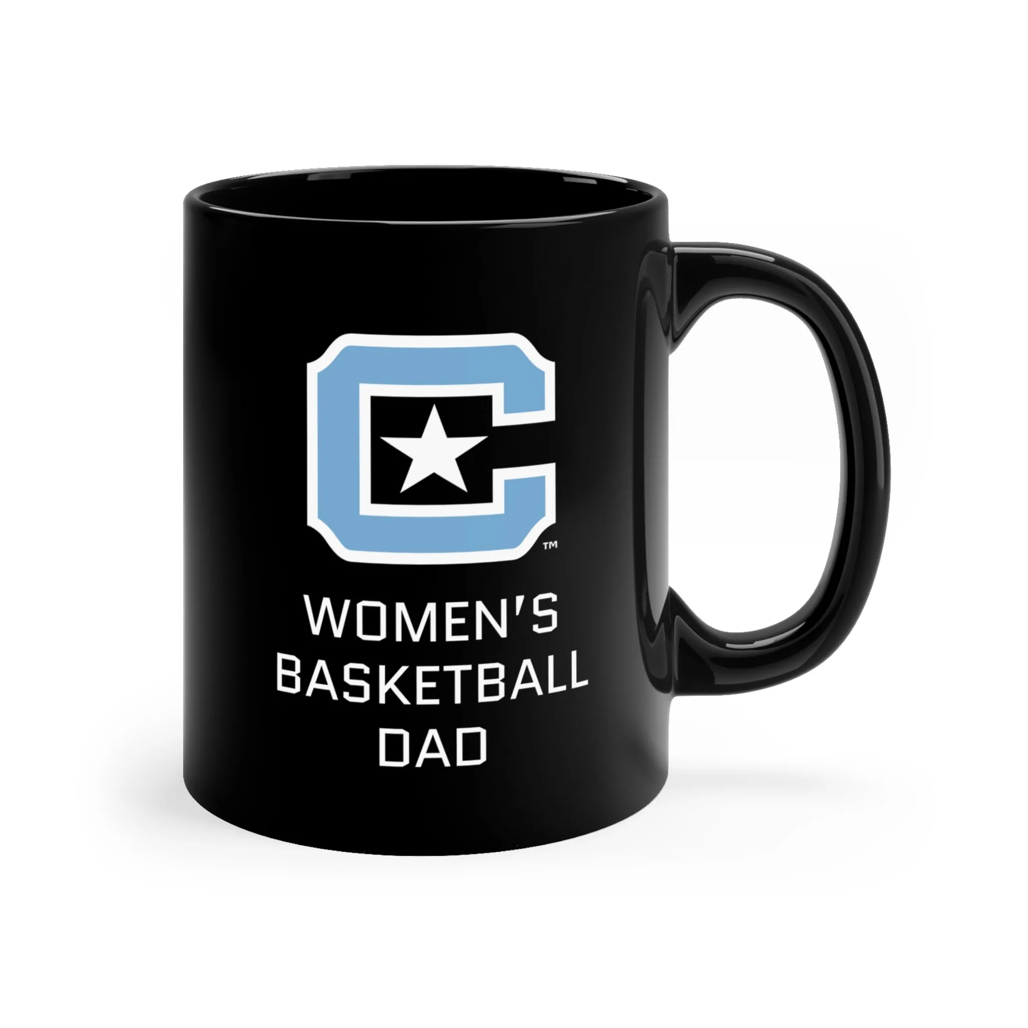 The Citadel Block C Logo, Club Sports Women's Basketball Dad, Black Mug, 11oz