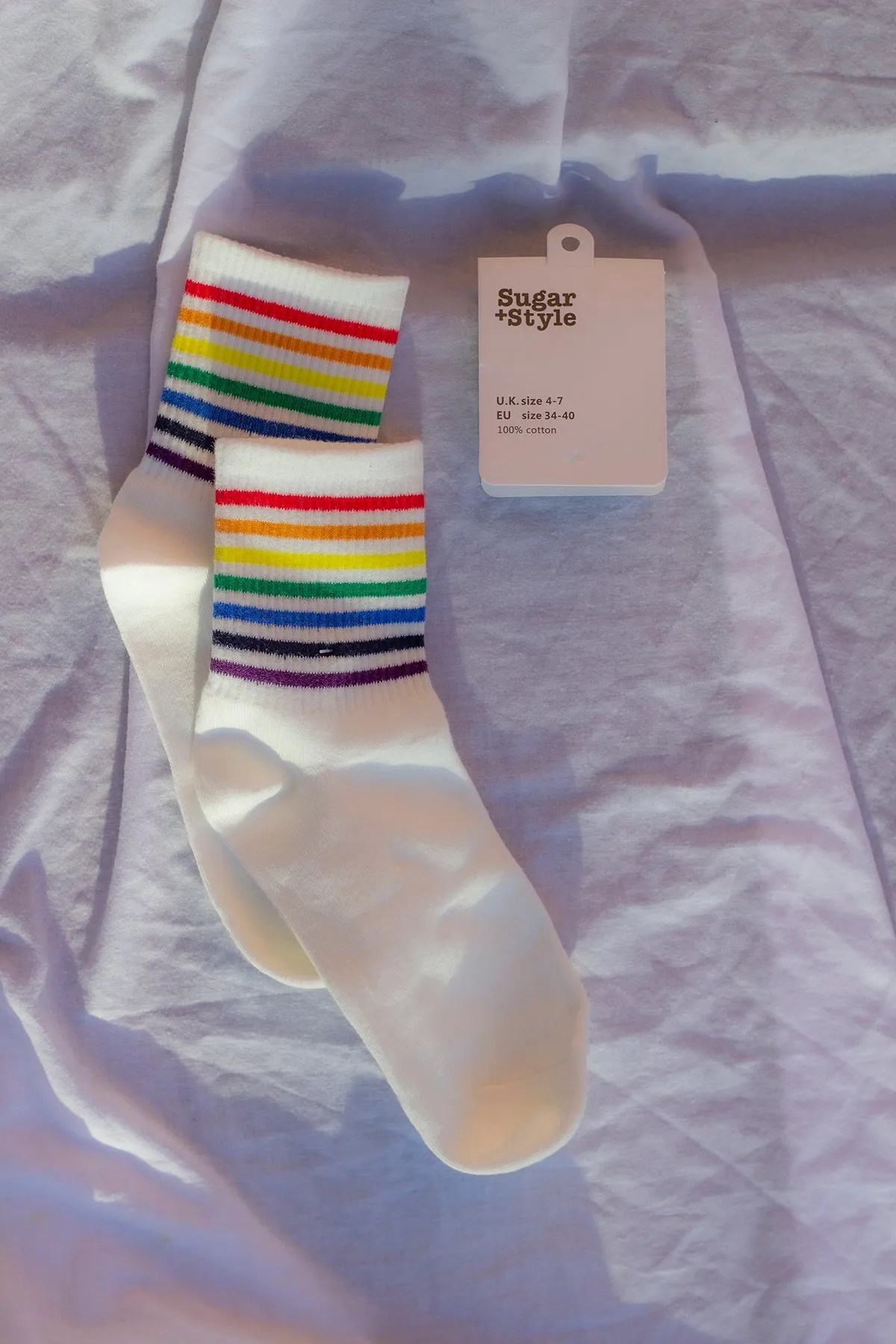 Thin Rainbow Stripe Top Socks