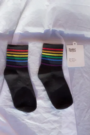 Thin Rainbow Stripe Top Socks