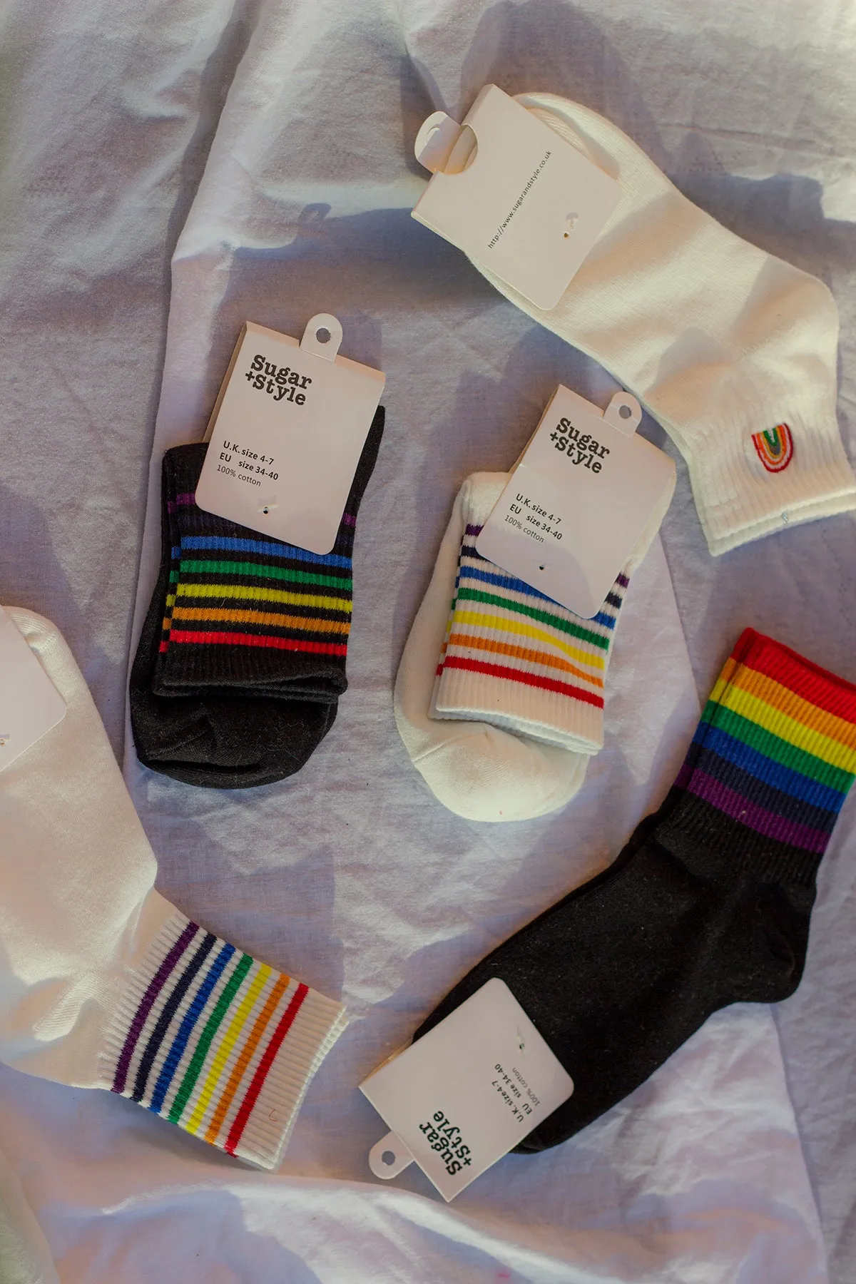 Thin Rainbow Stripe Top Socks