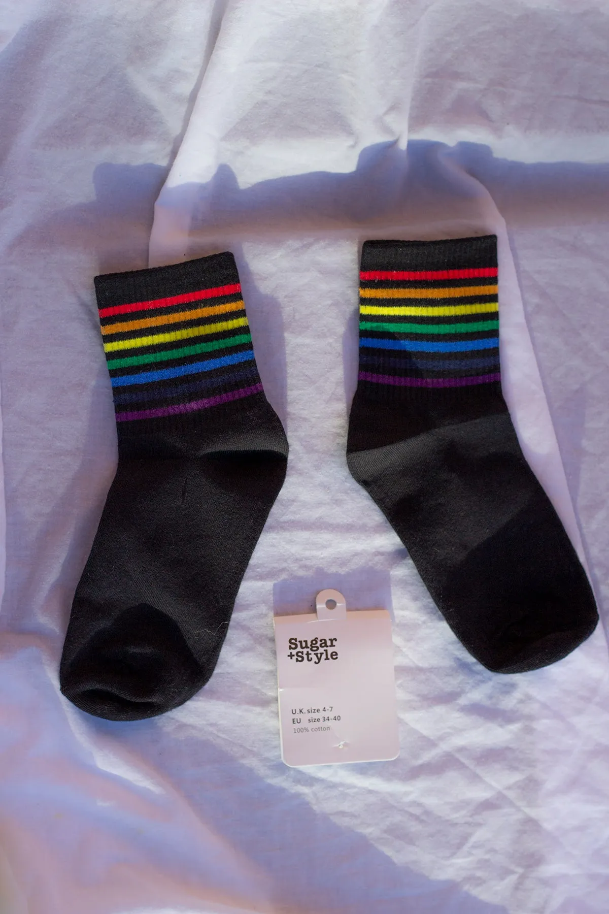 Thin Rainbow Stripe Top Socks