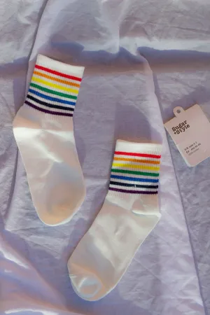 Thin Rainbow Stripe Top Socks
