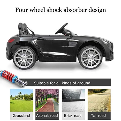 TOBBI 12V Kids Ride On Car Mercedes Benz Licensed Kids Electric carw/ Remote Control ,MP3, Radio,3 Speeds,for Boys Girls Black