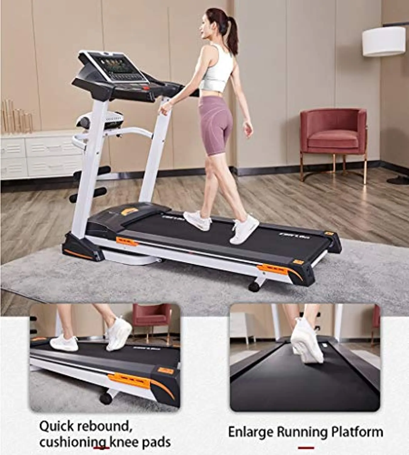TOE Multifunctional Treadmill with Massage 2.0HP Free Installation Foldable with 2 Slops Adjustment LCD Monitor Smart Bluetooth Shock Absorption Silent for Home Gym Office