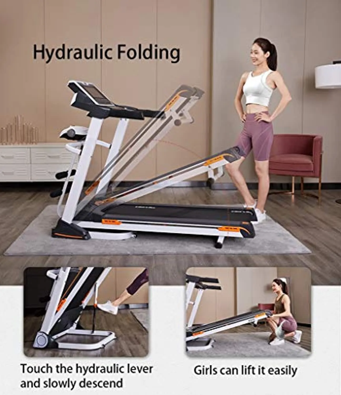 TOE Multifunctional Treadmill with Massage 2.0HP Free Installation Foldable with 2 Slops Adjustment LCD Monitor Smart Bluetooth Shock Absorption Silent for Home Gym Office
