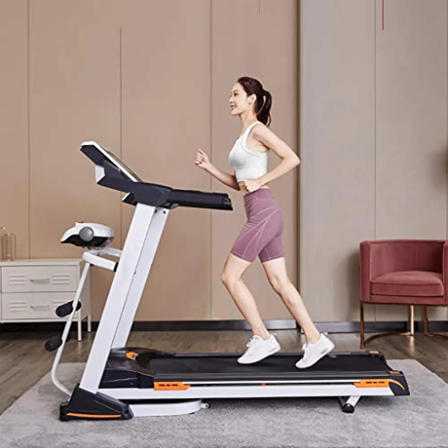 TOE Multifunctional Treadmill with Massage 2.0HP Free Installation Foldable with 2 Slops Adjustment LCD Monitor Smart Bluetooth Shock Absorption Silent for Home Gym Office