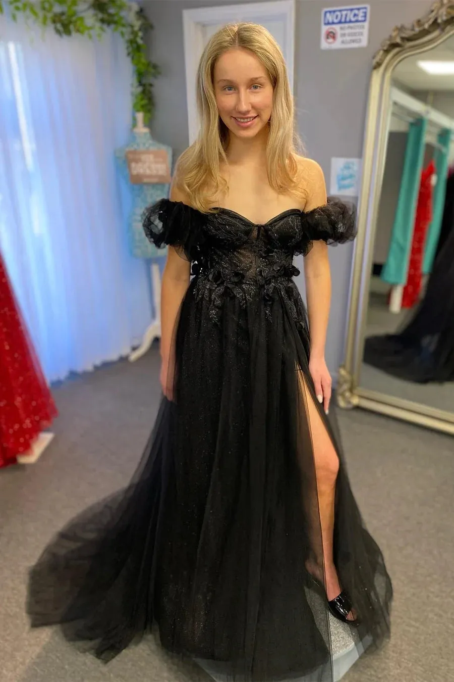 Tulle 3D Floral Lace Sweetheart A-Line Prom Dress with Slit TP1241