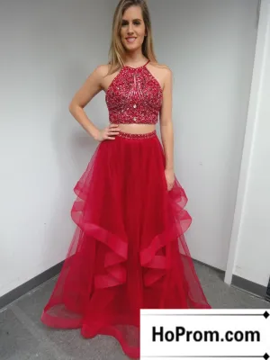 Two Piece Spaghetti Straps Prom Dress Evening Dresses