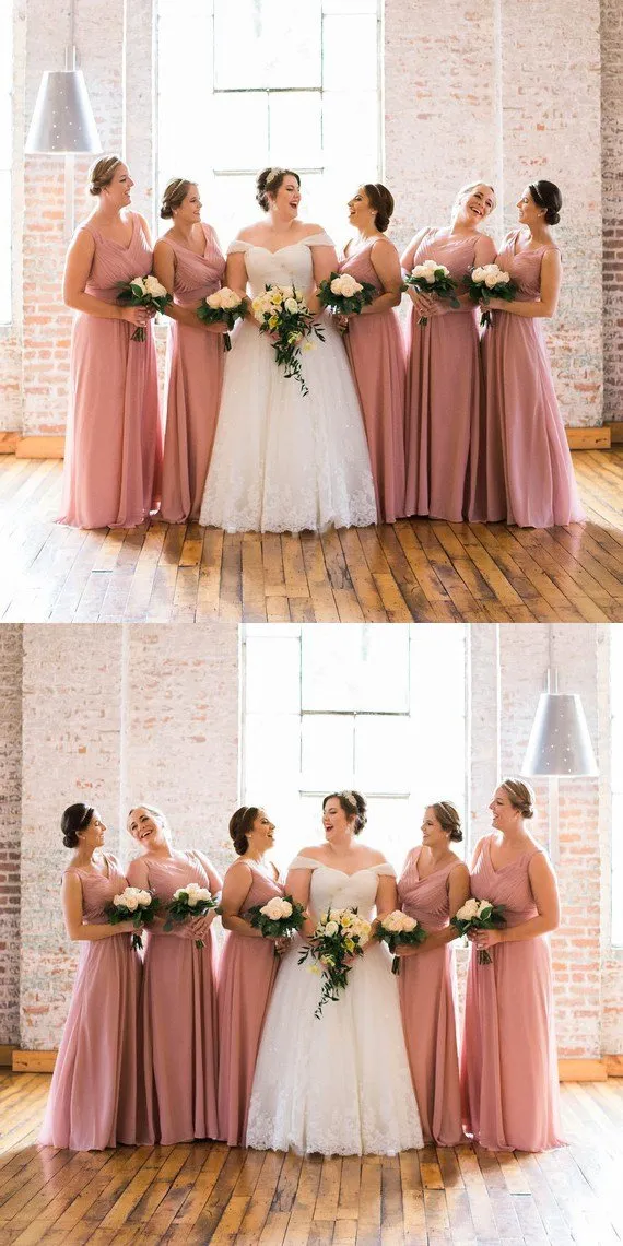 V-Neck Chiffon Long Cheap Popular Best Sale High Quality Bridesmaid Dresses