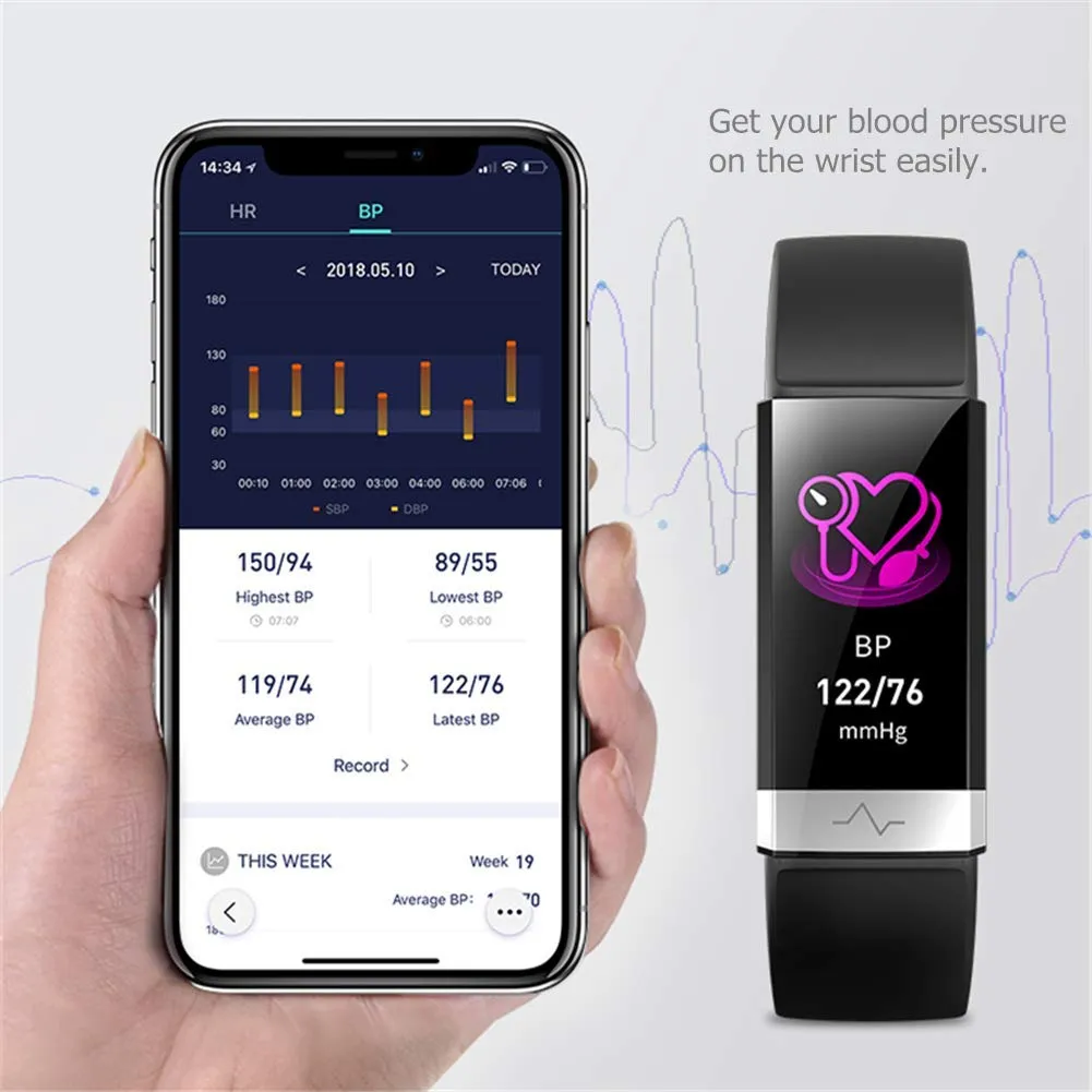 V19 HR ECG   PPG Dual Heart Rate Monitor Fitness Activity Tracker Health Smart Watch with HRV SpO2 Blood Oxygen & Pressure Sleep Monitor IP68 Waterproof HD IPS Color Screen Long Battery Life (Black)