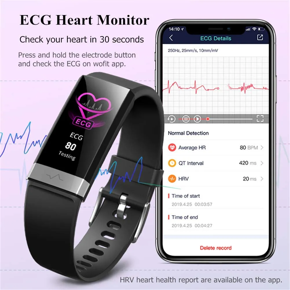 V19 HR ECG   PPG Dual Heart Rate Monitor Fitness Activity Tracker Health Smart Watch with HRV SpO2 Blood Oxygen & Pressure Sleep Monitor IP68 Waterproof HD IPS Color Screen Long Battery Life (Black)