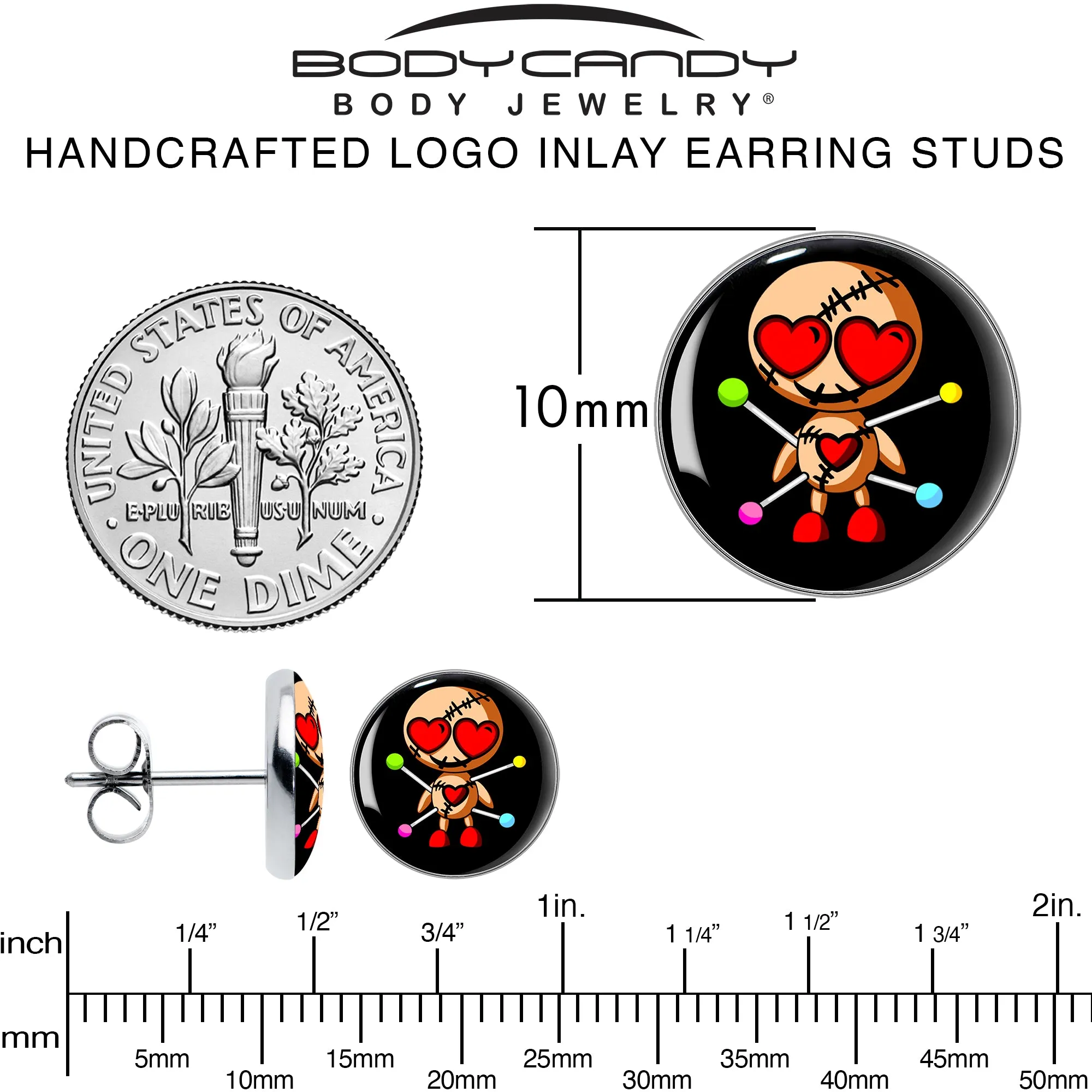 Valentine Heart Voodoo Doll Stud Earrings