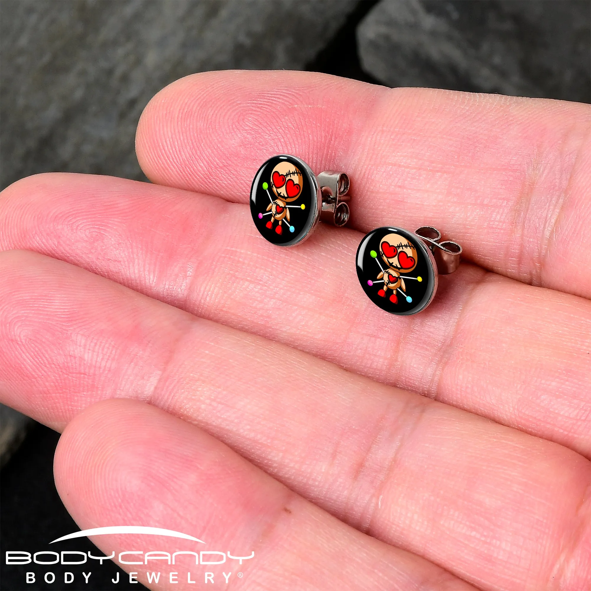 Valentine Heart Voodoo Doll Stud Earrings