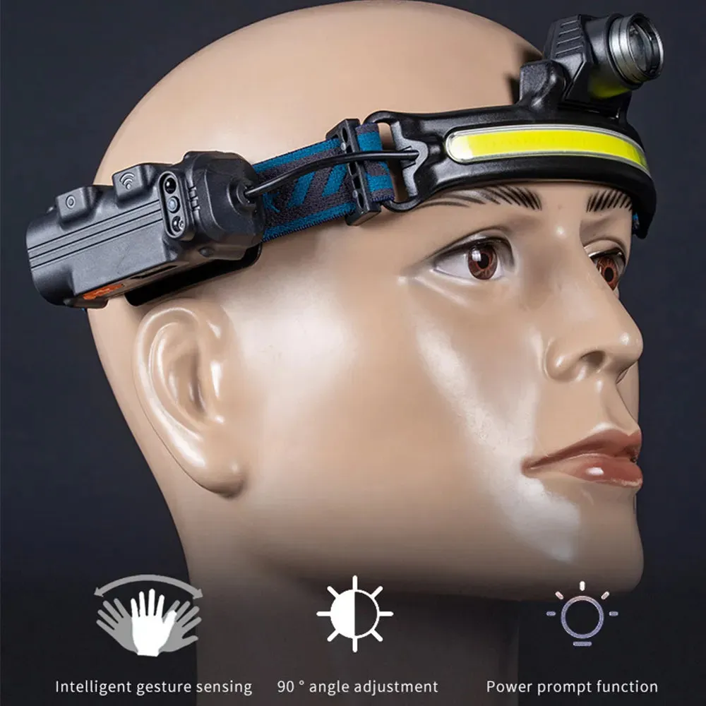 Wave Sensor LED Headlamp Powerful XPG COB Headlight with Built-in 18650 Battery