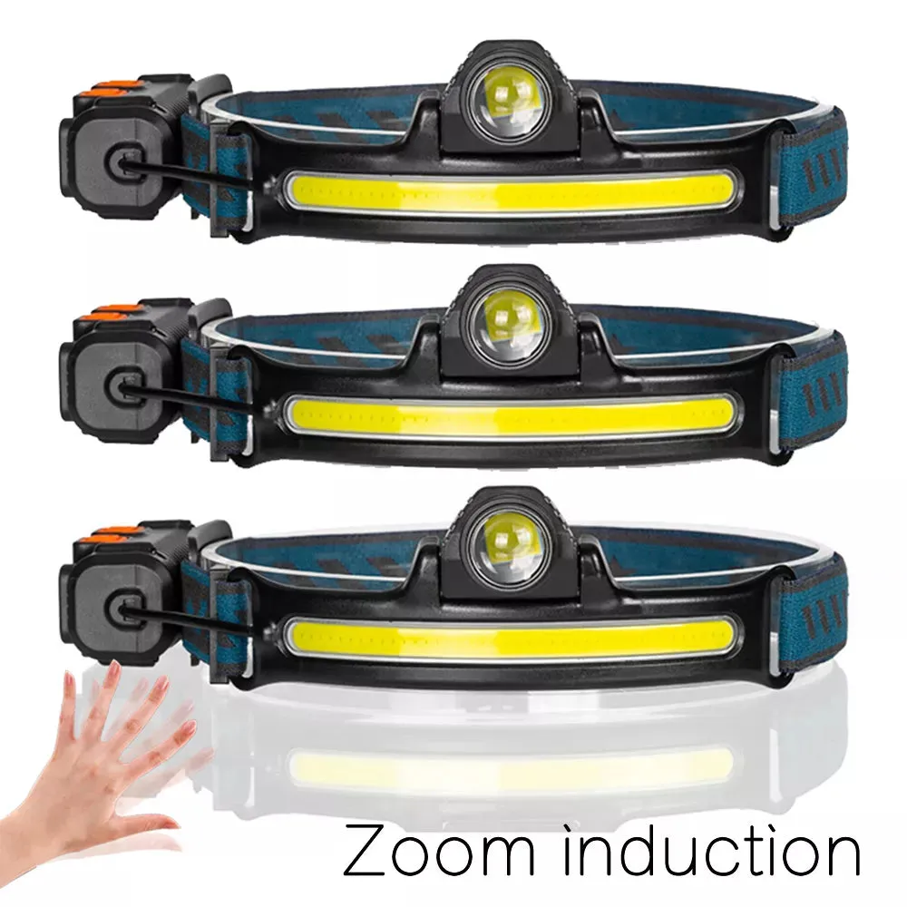 Wave Sensor LED Headlamp Powerful XPG COB Headlight with Built-in 18650 Battery