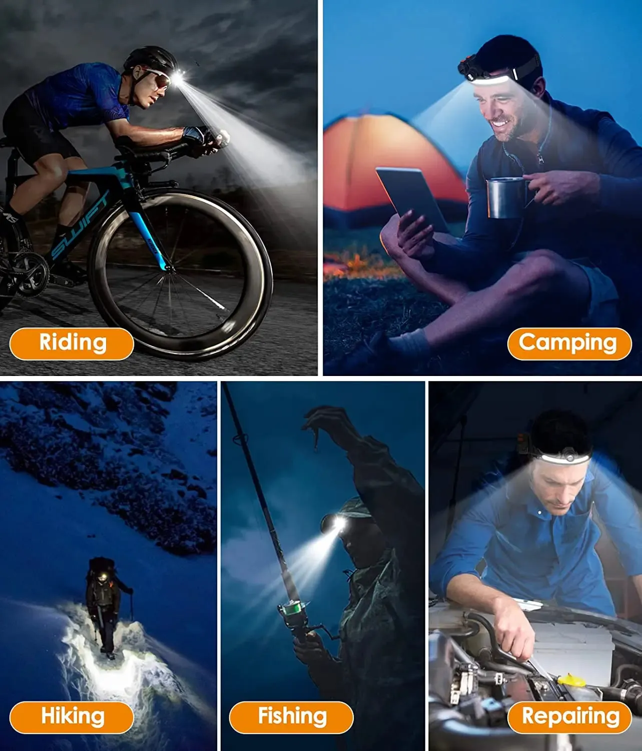 Wave Sensor LED Headlamp Powerful XPG COB Headlight with Built-in 18650 Battery