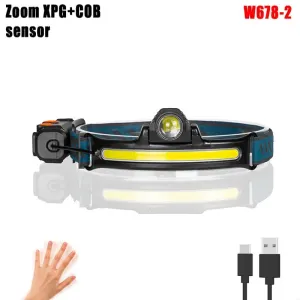 Wave Sensor LED Headlamp Powerful XPG COB Headlight with Built-in 18650 Battery