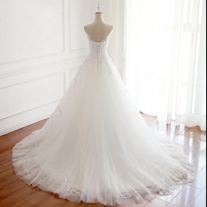 White Long Handmade Popular Wedding Dresses, Elegant Lace Up Beautiful Bridal Gowns, WD0296