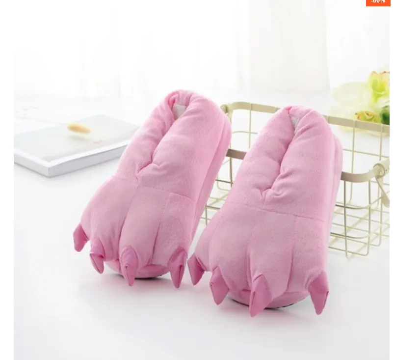 Winter Soft Warm Dinosaur Paw Funny Slippers for Men Women Kids Parent-child Home House Slipper Shoes Room Cotton Shoes