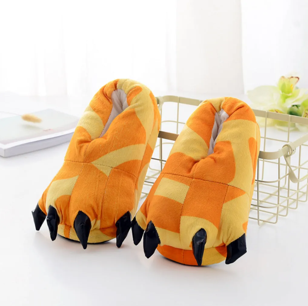Winter Soft Warm Dinosaur Paw Funny Slippers for Men Women Kids Parent-child Home House Slipper Shoes Room Cotton Shoes
