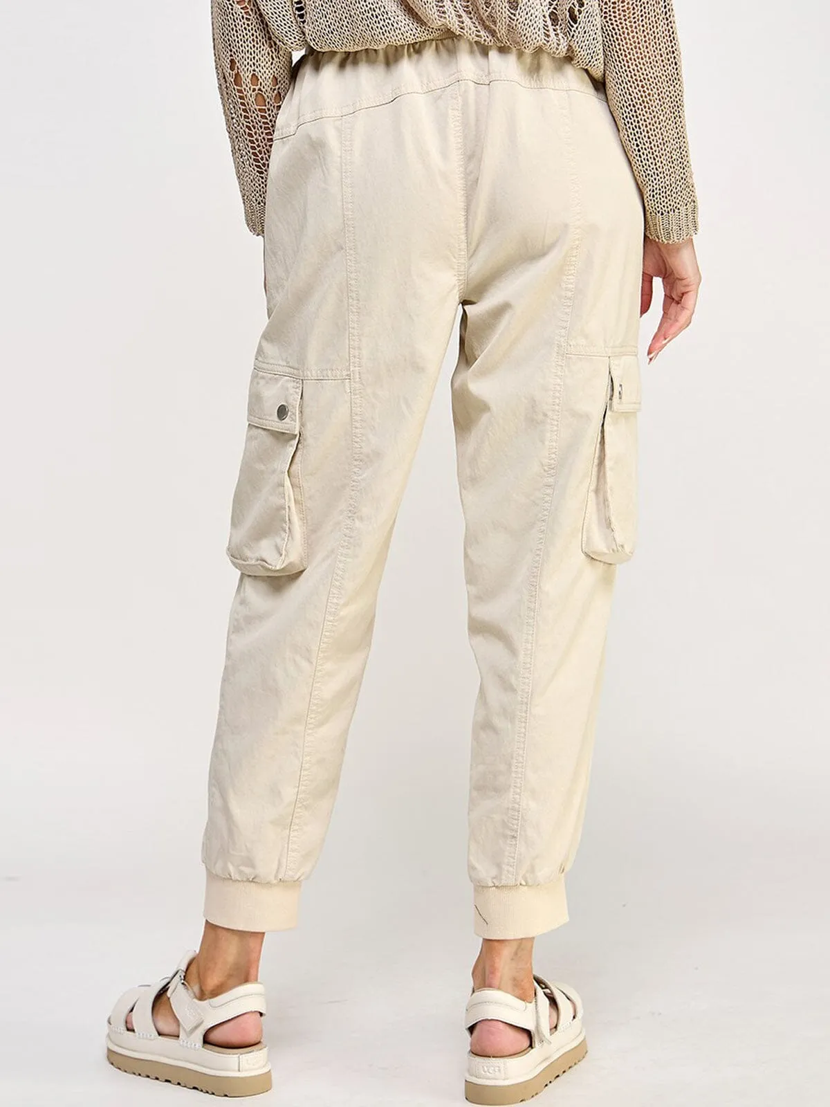 WOMEN'S ELASTIC WAIST CARGO POCKETS JOGGER PANTS