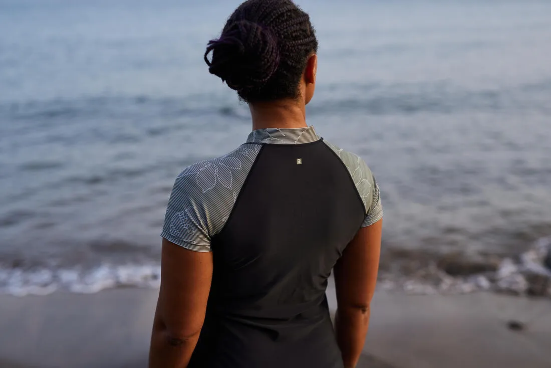 Women’s short-sleeved top for Aquagym and Aquafitness black lia khaki