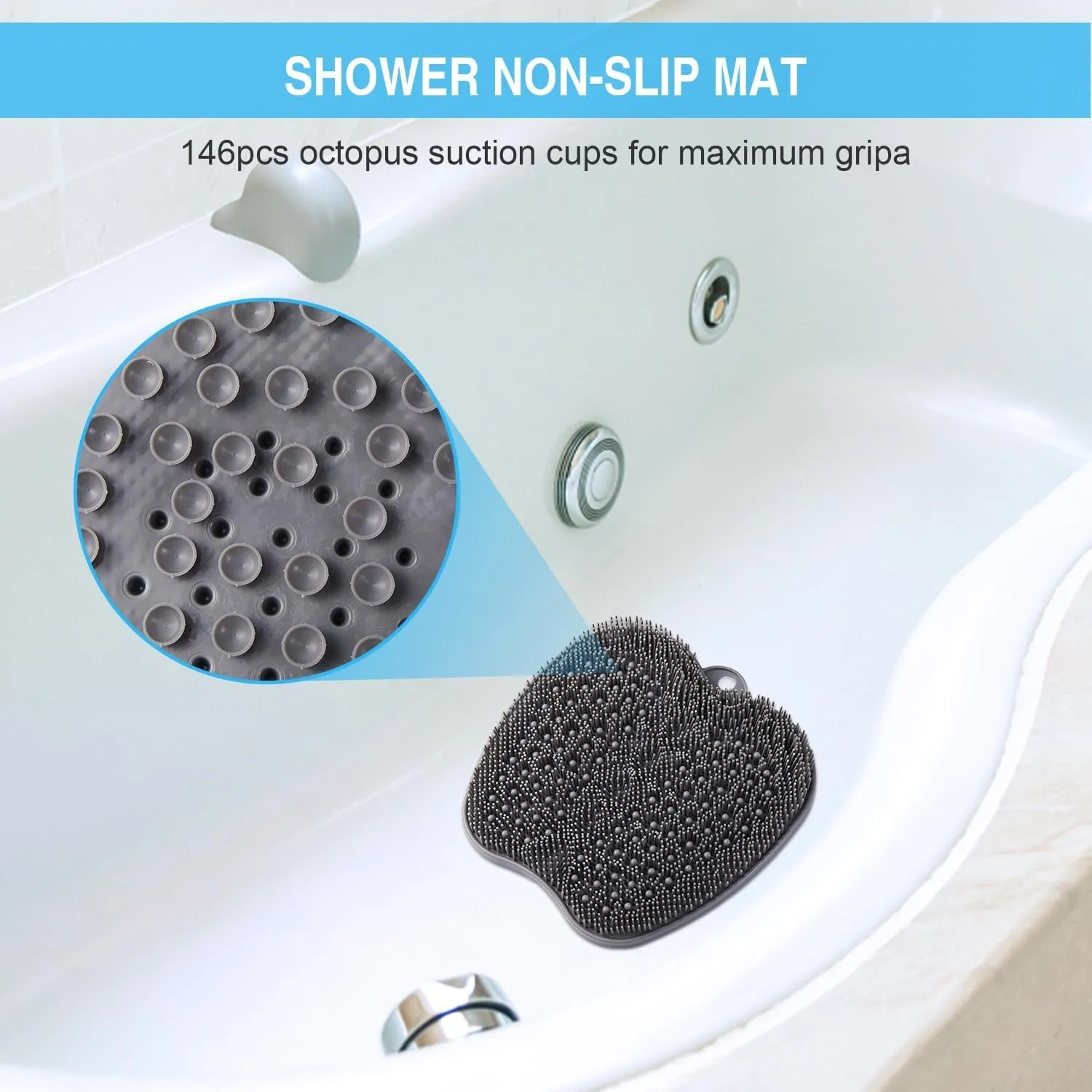 XL Large Foot Scrubber Mat for Use in Shower - Shower Foot Cleaner to Eliminate Calluses Dead Skin, Foot Massager Mat for Men & Women to Soothe Achy Feet, Non Slip Suction Cups