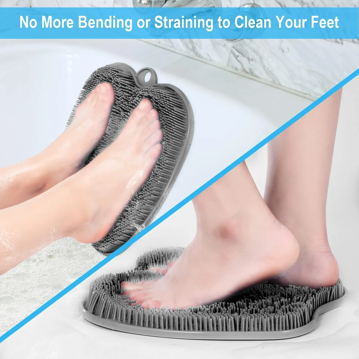 XL Large Foot Scrubber Mat for Use in Shower - Shower Foot Cleaner to Eliminate Calluses Dead Skin, Foot Massager Mat for Men & Women to Soothe Achy Feet, Non Slip Suction Cups
