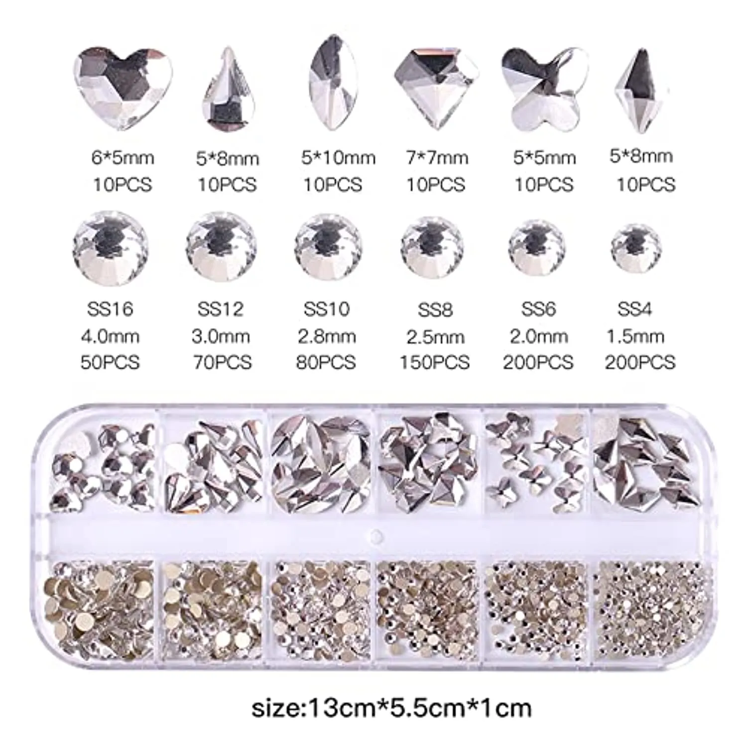 YOUMOO 800PCS Multi Shape Rhinestones, 3D Flat Back Rhinestones, Crystals Glass Gems Stones for DIY Nail Art Decoration Crafts Clothes Shoes Jewelry (Crystal)