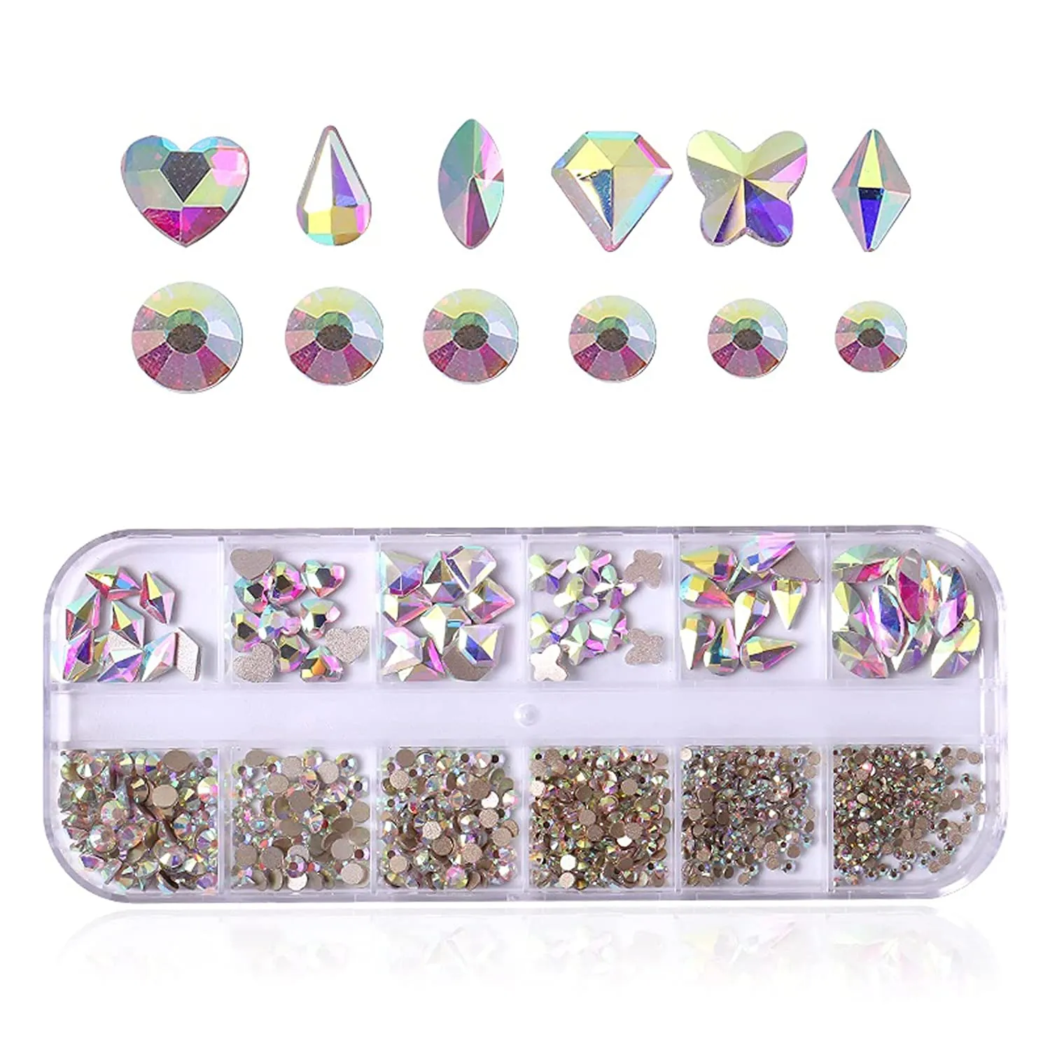 YOUMOO 800PCS Multi Shape Rhinestones, 3D Flat Back Rhinestones, Crystals Glass Gems Stones for DIY Nail Art Decoration Crafts Clothes Shoes Jewelry (Crystal)