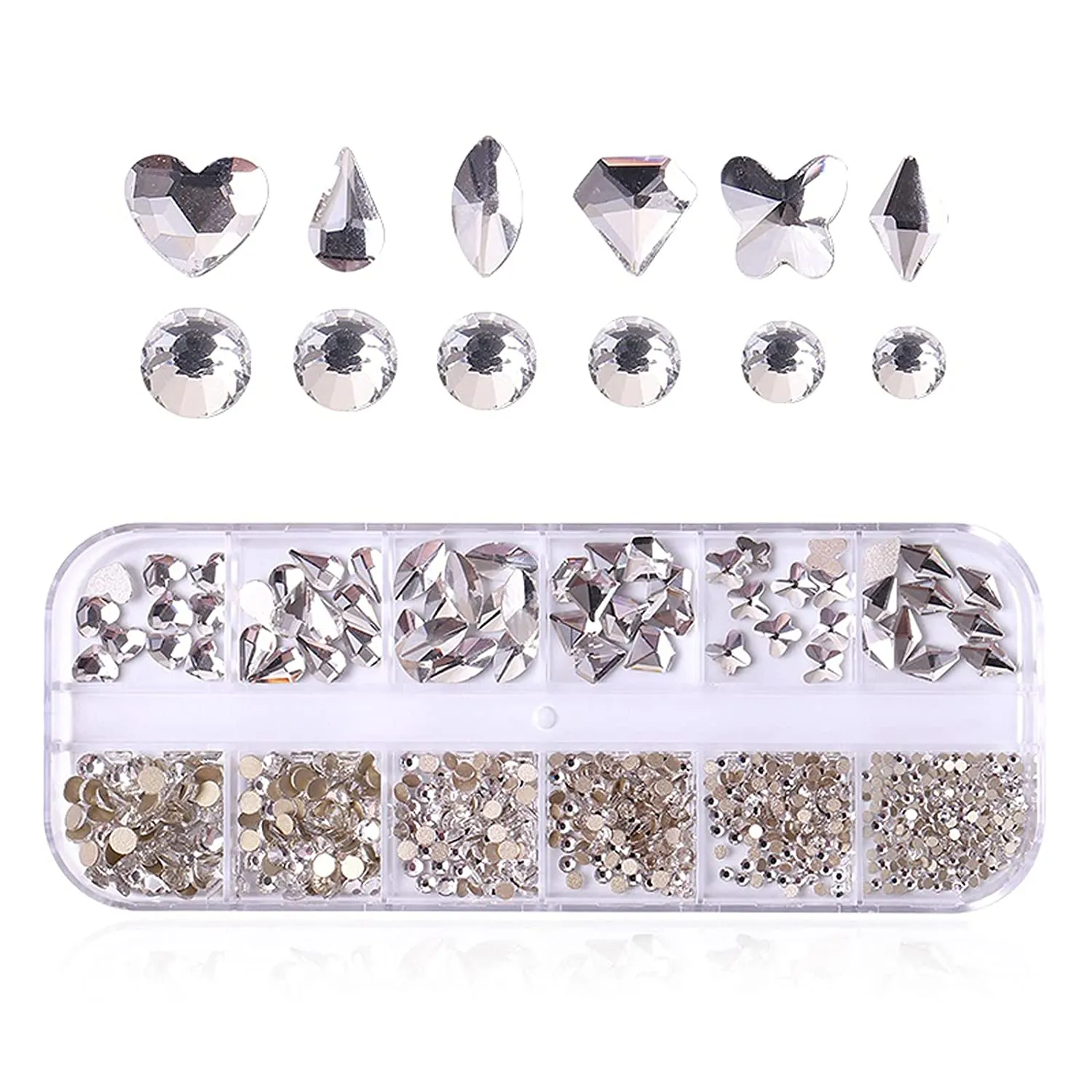 YOUMOO 800PCS Multi Shape Rhinestones, 3D Flat Back Rhinestones, Crystals Glass Gems Stones for DIY Nail Art Decoration Crafts Clothes Shoes Jewelry (Crystal)