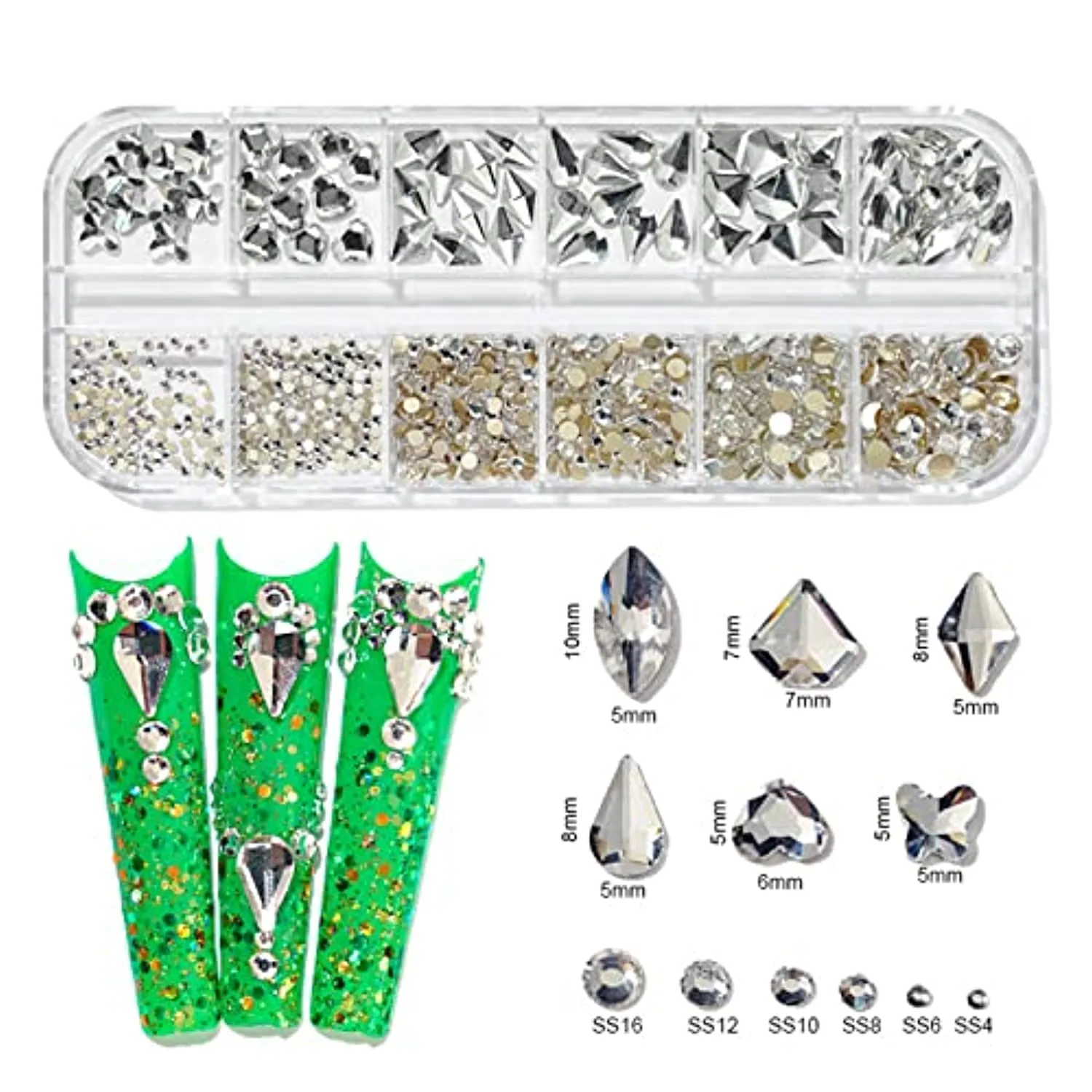 YOUMOO 800PCS Multi Shape Rhinestones, 3D Flat Back Rhinestones, Crystals Glass Gems Stones for DIY Nail Art Decoration Crafts Clothes Shoes Jewelry (Crystal)