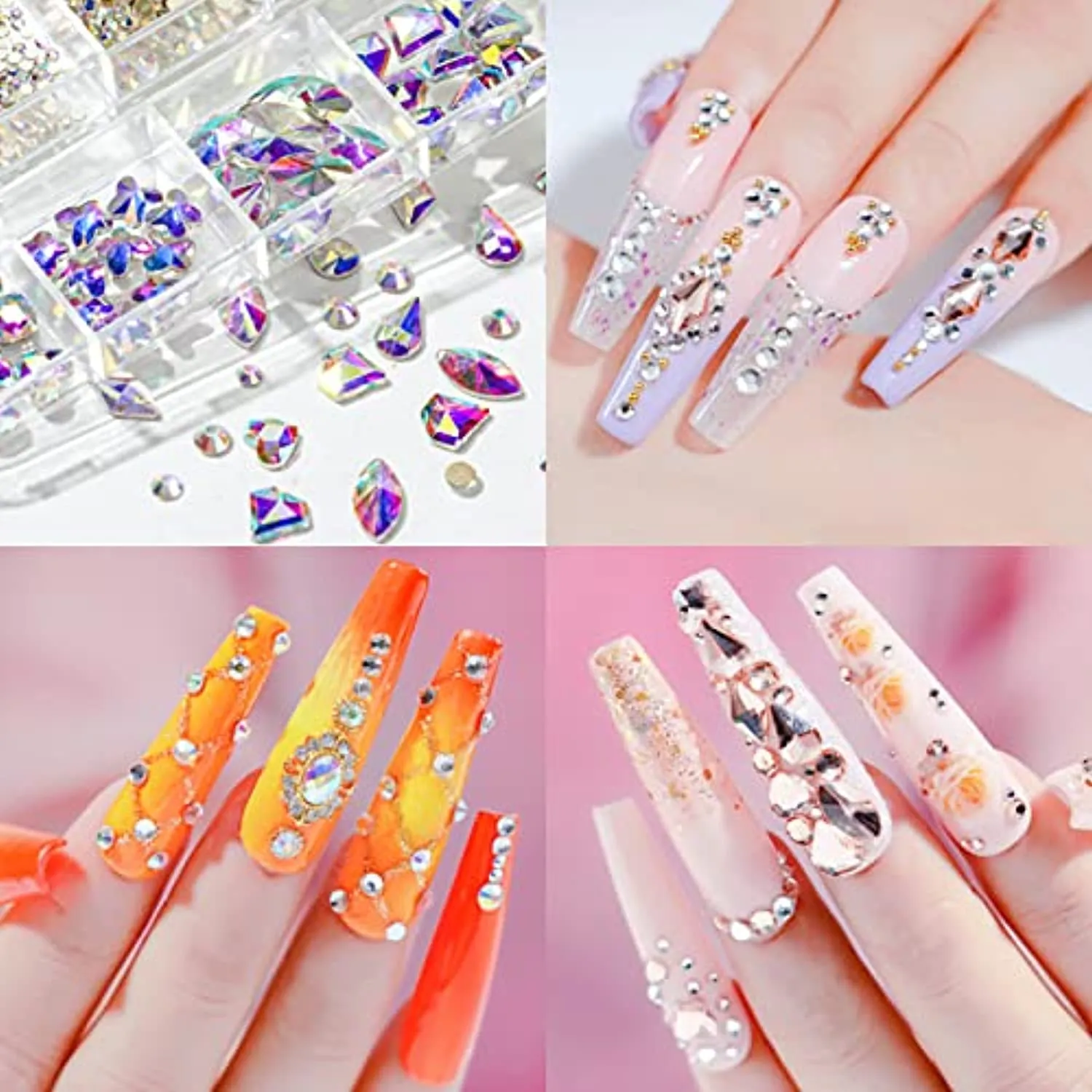 YOUMOO 800PCS Multi Shape Rhinestones, 3D Flat Back Rhinestones, Crystals Glass Gems Stones for DIY Nail Art Decoration Crafts Clothes Shoes Jewelry (Crystal)