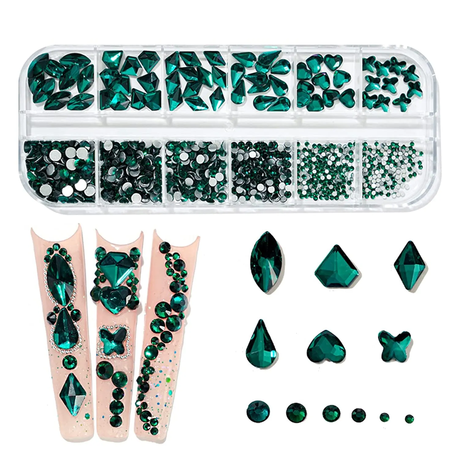 YOUMOO 800PCS Multi Shape Rhinestones, 3D Flat Back Rhinestones, Crystals Glass Gems Stones for DIY Nail Art Decoration Crafts Clothes Shoes Jewelry (Crystal)