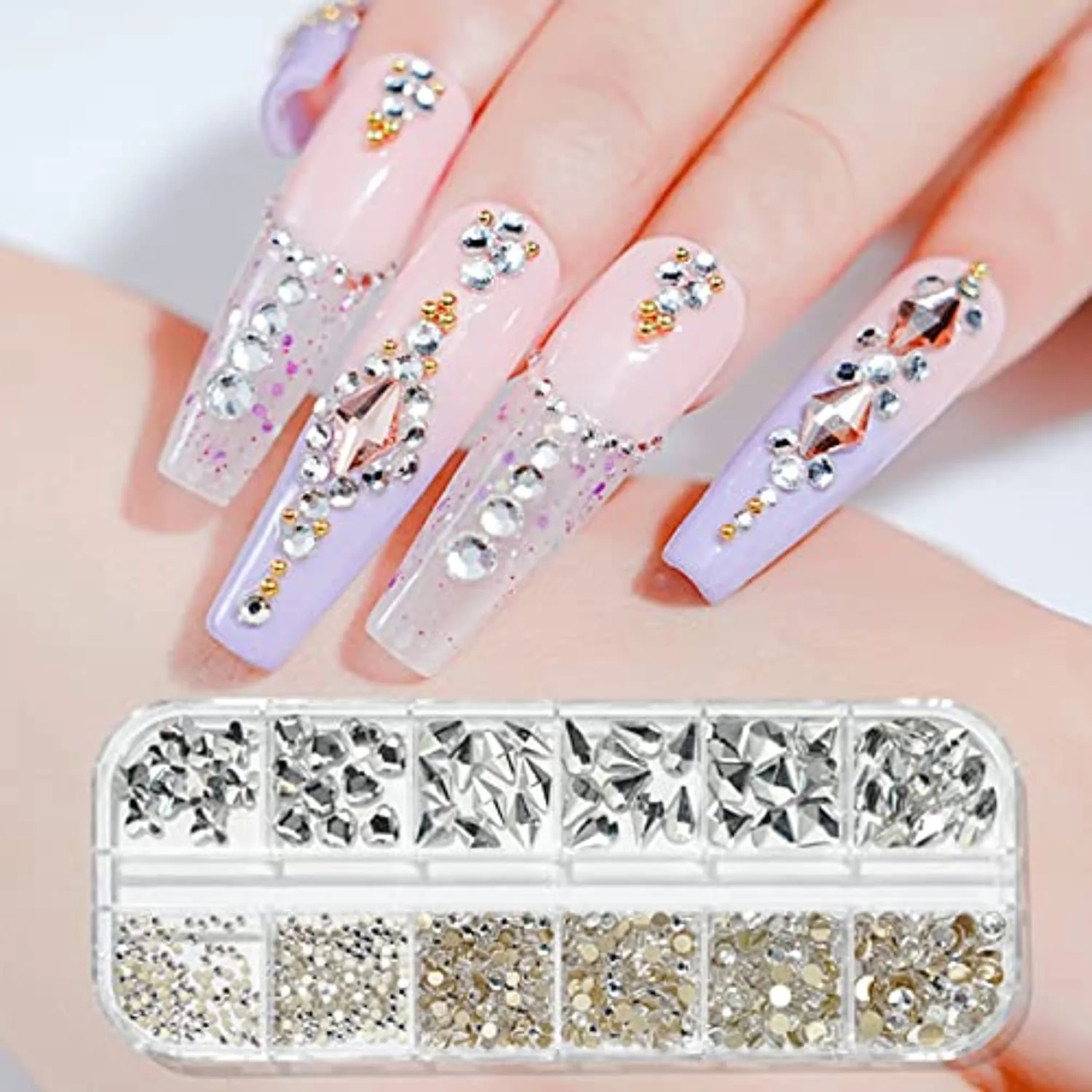 YOUMOO 800PCS Multi Shape Rhinestones, 3D Flat Back Rhinestones, Crystals Glass Gems Stones for DIY Nail Art Decoration Crafts Clothes Shoes Jewelry (Crystal)