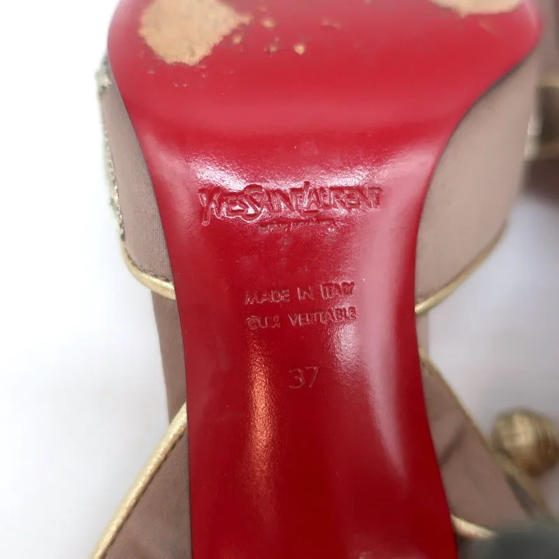 Yves Saint Laurent Opium Lotus Embroidered Pumps Mocha Satin Size 37