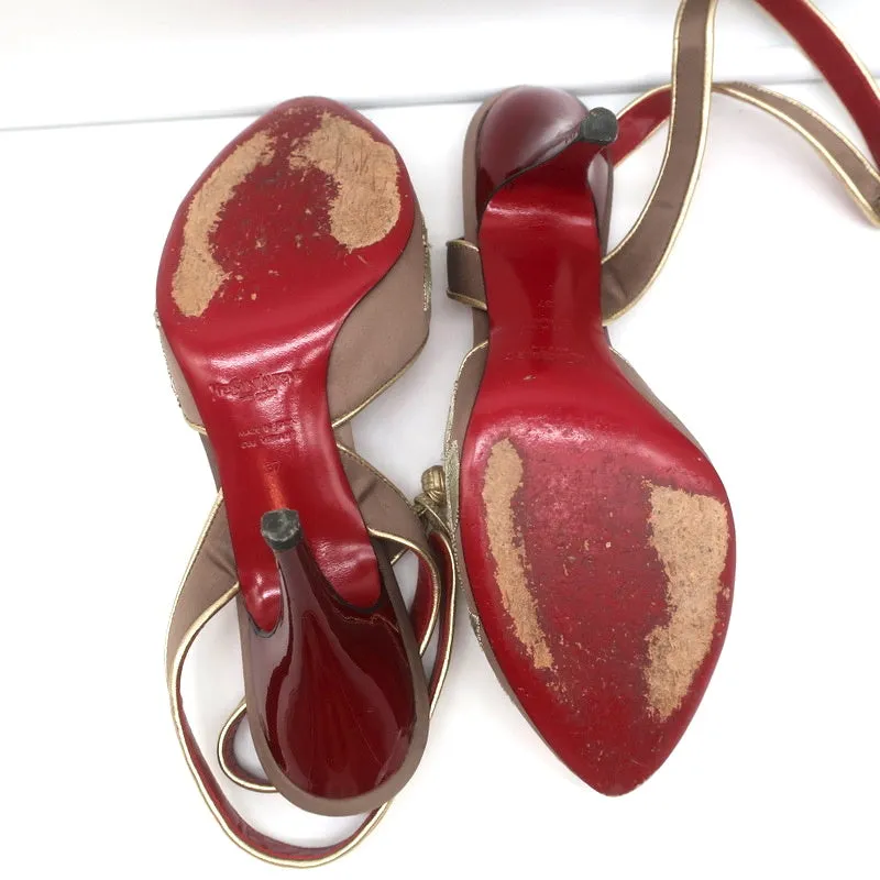 Yves Saint Laurent Opium Lotus Embroidered Pumps Mocha Satin Size 37