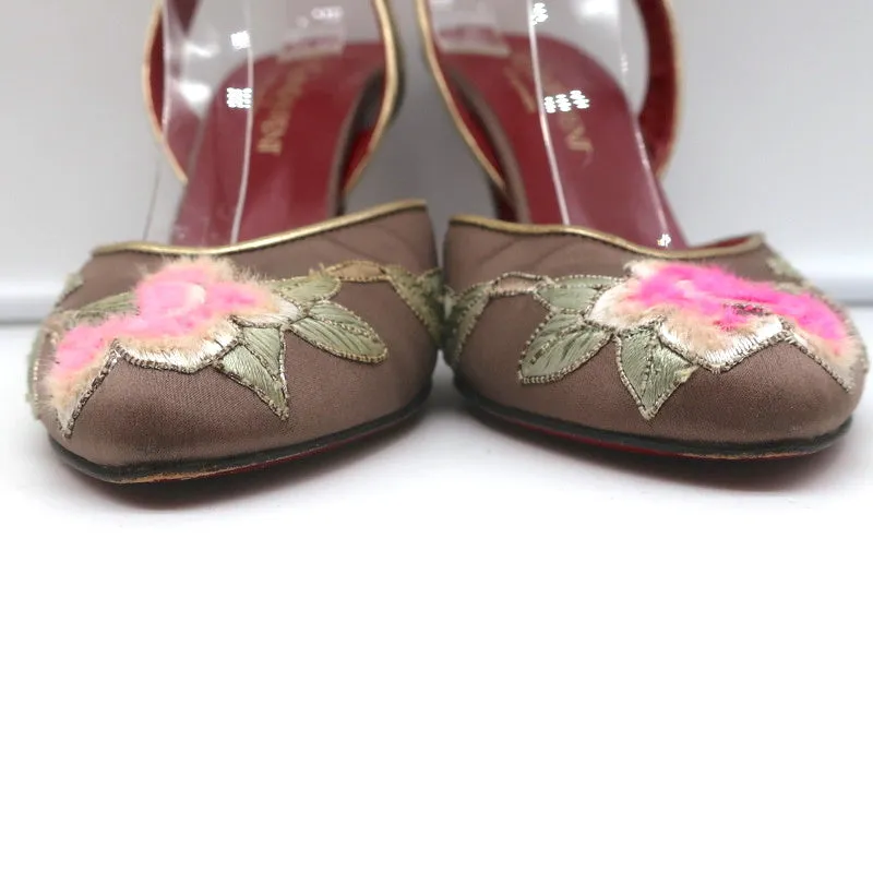 Yves Saint Laurent Opium Lotus Embroidered Pumps Mocha Satin Size 37