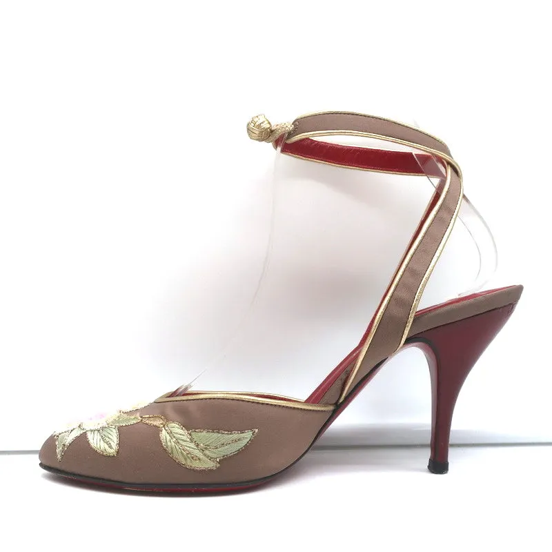 Yves Saint Laurent Opium Lotus Embroidered Pumps Mocha Satin Size 37