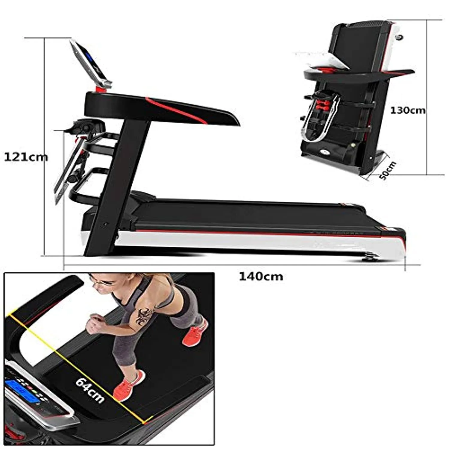 Zzfni Treadmill Household Electric Treadmill, Small LED Electronic Screen Folding Fitness Equipment, Multifunctional Mini Treadmill Foldable Treadmill