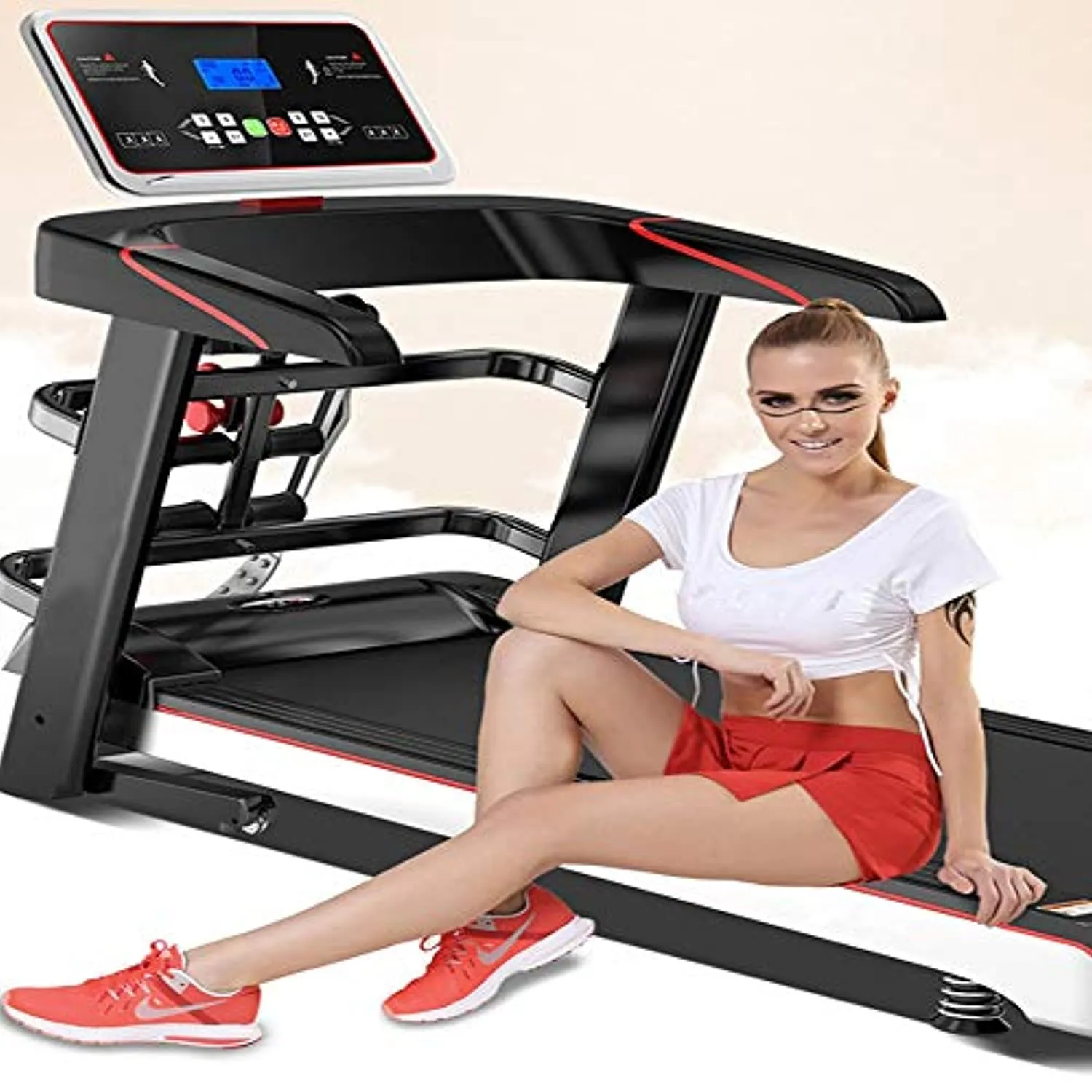 Zzfni Treadmill Household Electric Treadmill, Small LED Electronic Screen Folding Fitness Equipment, Multifunctional Mini Treadmill Foldable Treadmill